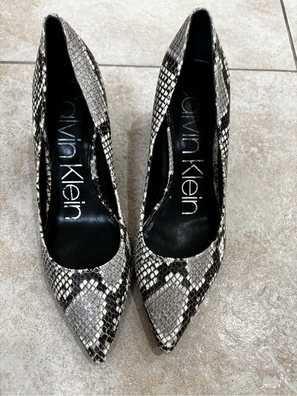 Calvin Klein Snake-Print Pointed Pumps in Black & White